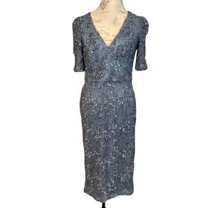 AQUA Women's Soutache V-Neck Midi Dress Sequined Blue Size 8 NWT